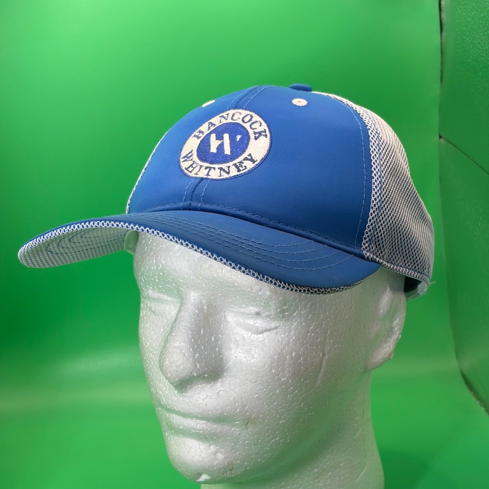 Hancock Whitney Mesh Adjustable Trucker Hat Blue UPF 50+ Ahead Performance Cap‎